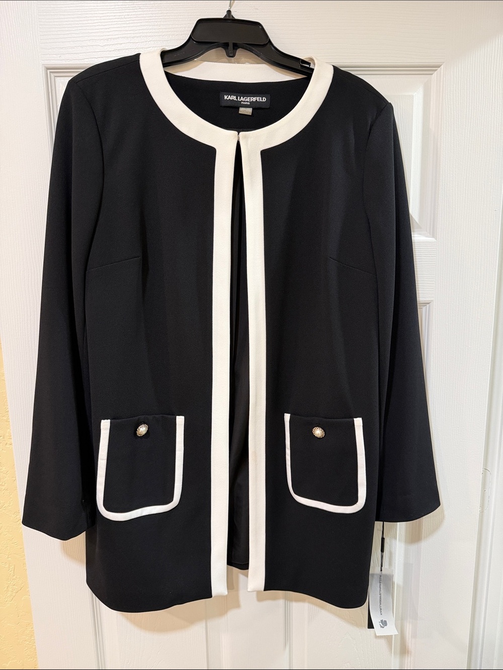 Karl Lagerfeld Black Jacket with White Trim and Pocket Detail